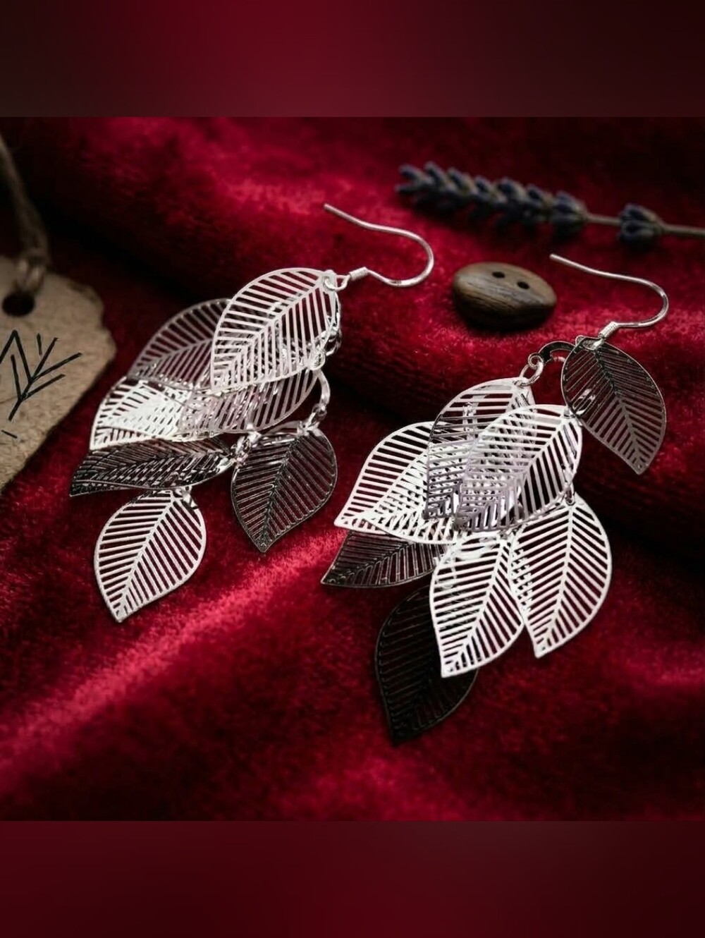 Silver Plated Leaf Dangle Earrings - Elegant Women Jewelry
